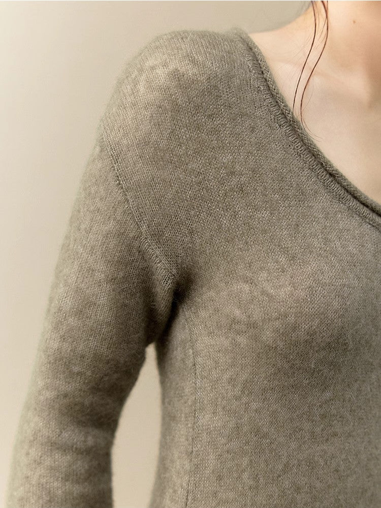 Asymmetry U-Neck Slim Simple Thin Classy Knit