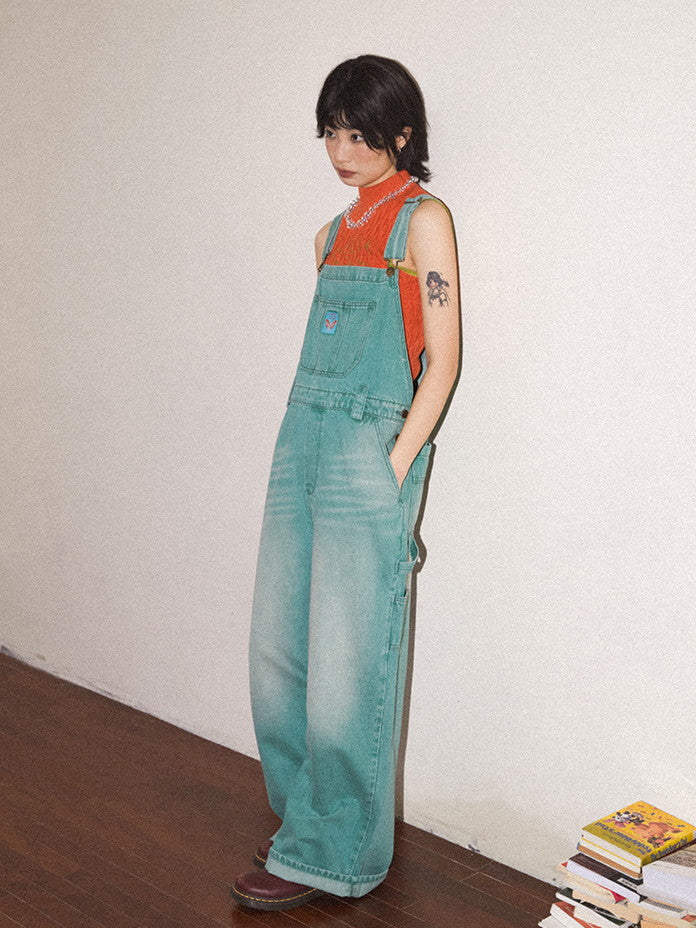 Denim Washed Wide-Pants Casual Overall