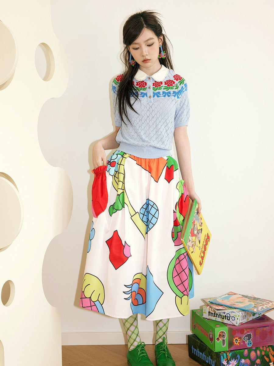 Colorful Nichi Animal Big-Pocket Fancy Flare-Skirt