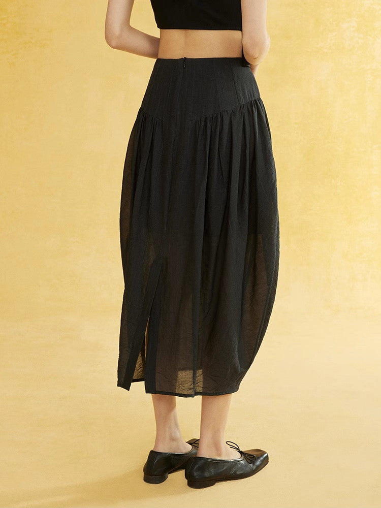 Wrinkled Fluffily Retro Tiered Long-Skirt