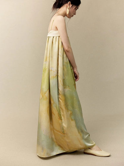 Tie-Dye Marble Camisole Retro Classy Long-Dress