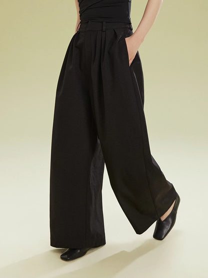 Simple Side-Leg Plain High-Waist Pants