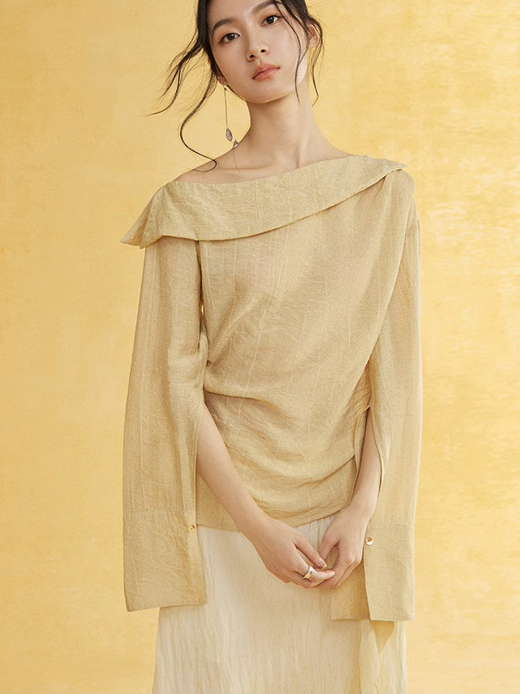 One-Shoulder Natural Slit-Sleeve Cover Chic Blouse