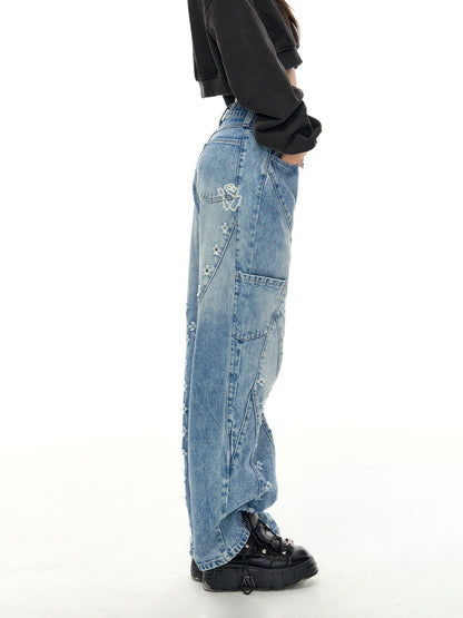 Damage Vintage Wide Loose Casual Denim Pants