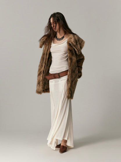 Elegant Long Occasion High-End Big-Collar Fur-Coat