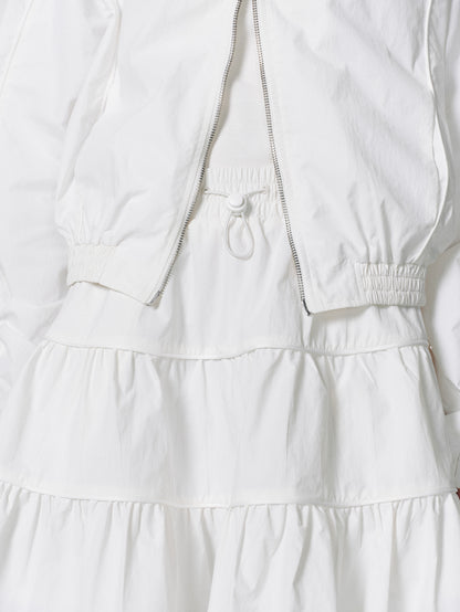 Fluffily Clean Drawstring Wrinkled Casual Tiered-Skirt