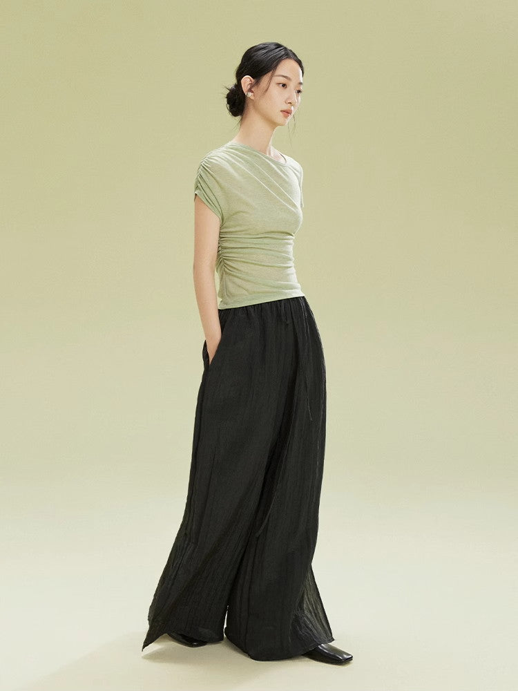 Crumply Wrinkled Casual Loose Relax Wide-Pants