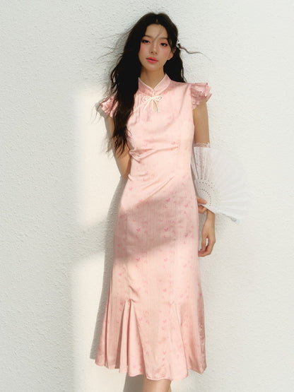 China Flower Frill-Sleeve Long Retro Dress