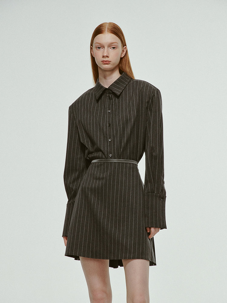 Stripe Chic Chic Half-Button Shirt-One-Piece