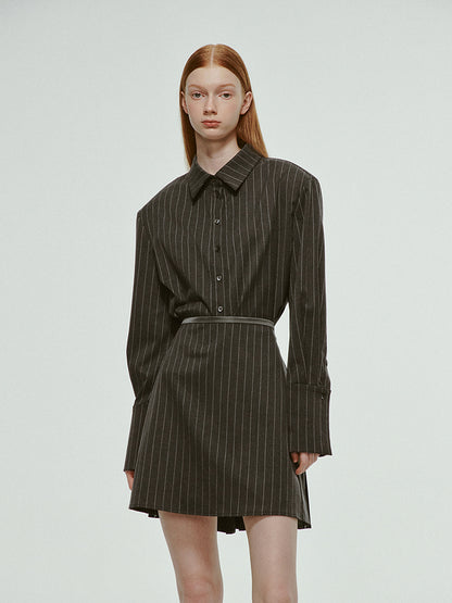 Stripe Chic Chic Half-Button Shirt-One-Piece