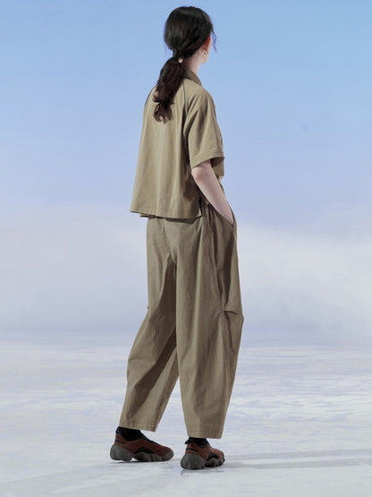 Natural Casual Loose Cover Plain Balloon-Pants