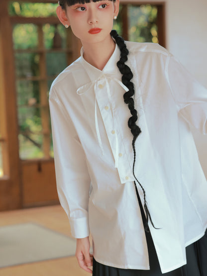 Nichi-Button Ribon Tie Oversize Flare Shirt