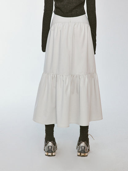 Tiered Asymmetry Plain Flare Simple Long-Skirt