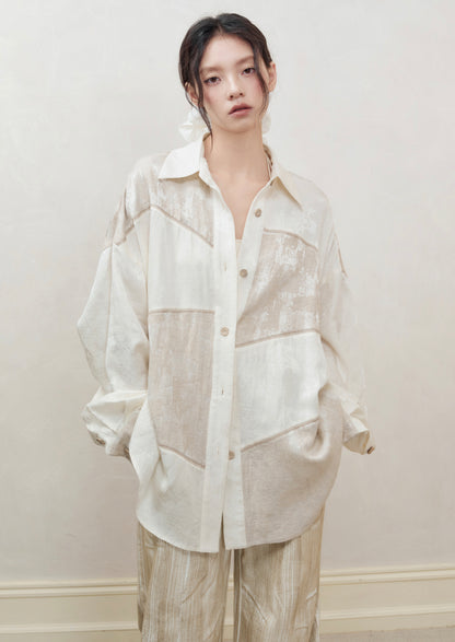 Set-Up Oversize Patchwork Asymmetry Chic Shirt＆Long-Skirt