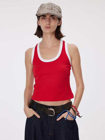 Back-Conscious Bi-Color Casual Slim Tanktop