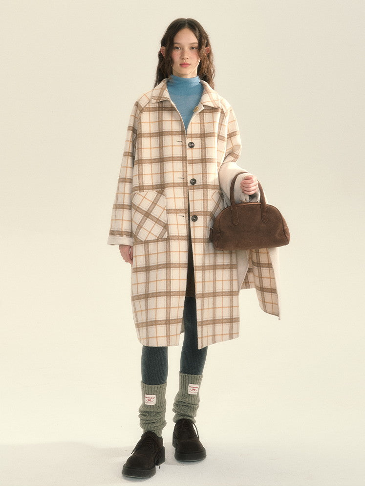 Muffler Reversible Plain Checked Retro Long Wool Stenkler-Coat