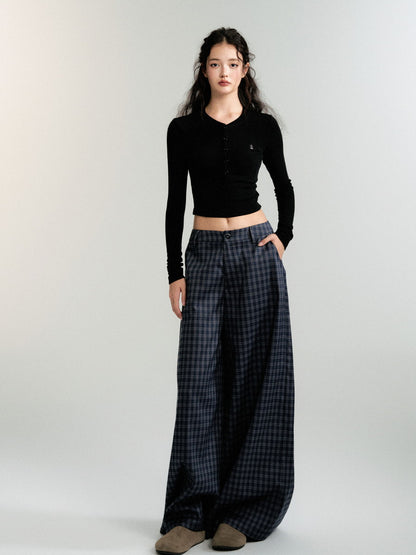 Checked Casual Loose Wide-Pants