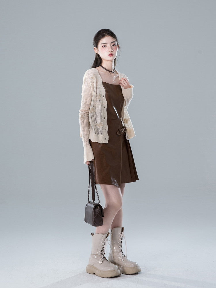 Jacket＆Dress Leather High-End No-Collar Retro Set-Up