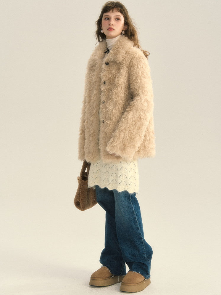 Fluffily Retro Oversize Winter Warm Boa-Jacket