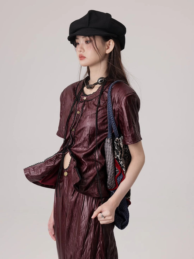 Wrinkled Leather Move Nichi High-End Tops