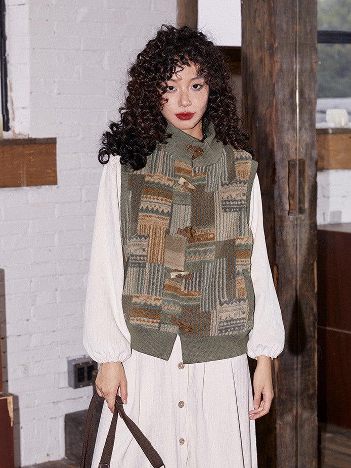 Knit Retro Patchwork Ovresize Vest