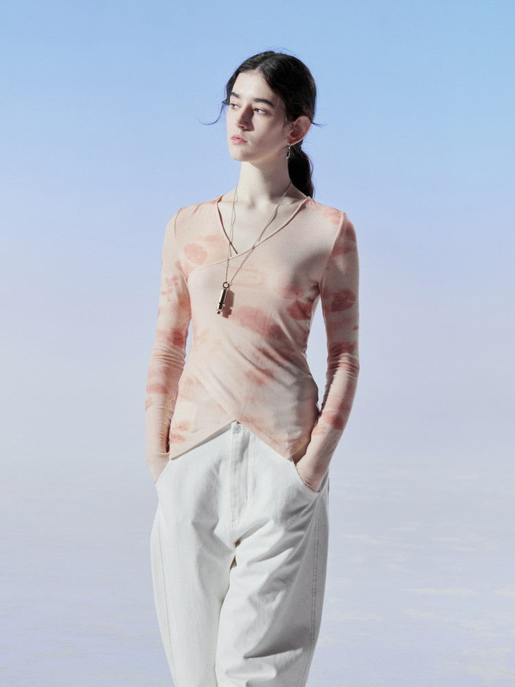 Tie-Dye Cache-Coeur Pale-Tone Asymemtry Slim Cutsew