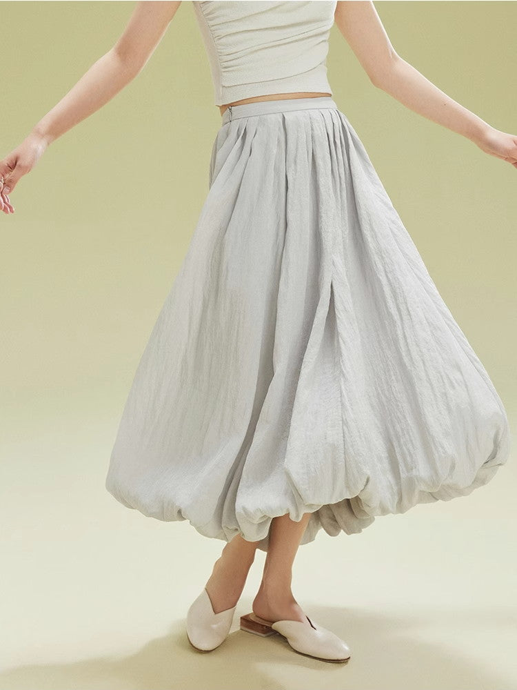 Crumply Wrinkled Balloon Natural Long-Skirt