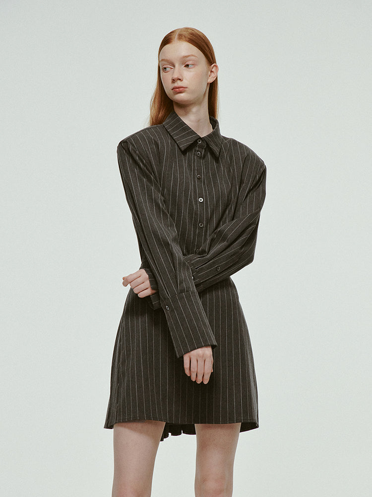 Stripe Classy Chic Half-Button Shirt-One-Piece