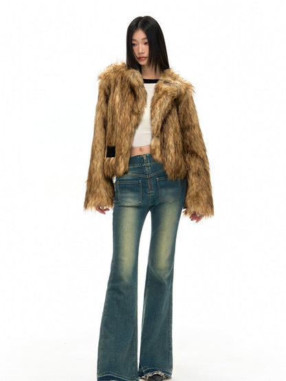 High-End Plain Fluffily Warm Winter Fur-Jacket