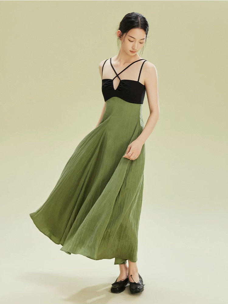 Nichi Flare Camisole Crumply Wrinkled Sexy Long Dress