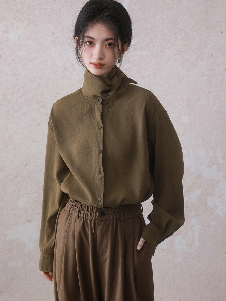 Stand-Collar Ocresize Plain Simple Nichi Shirt