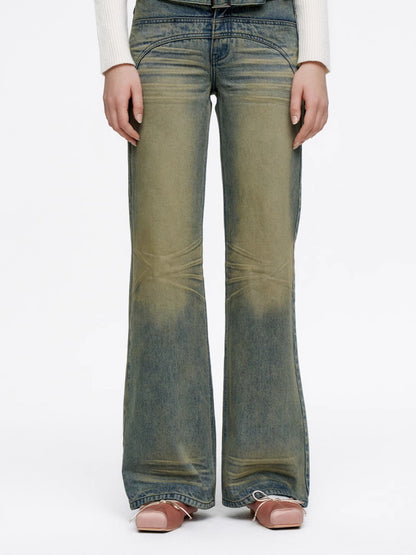 Denim Faded Casual Retro Vintage Wide-Pants