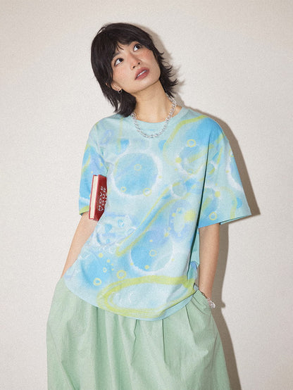 Bubble Refreshing Oversize U-Neck Casual T-Shirt