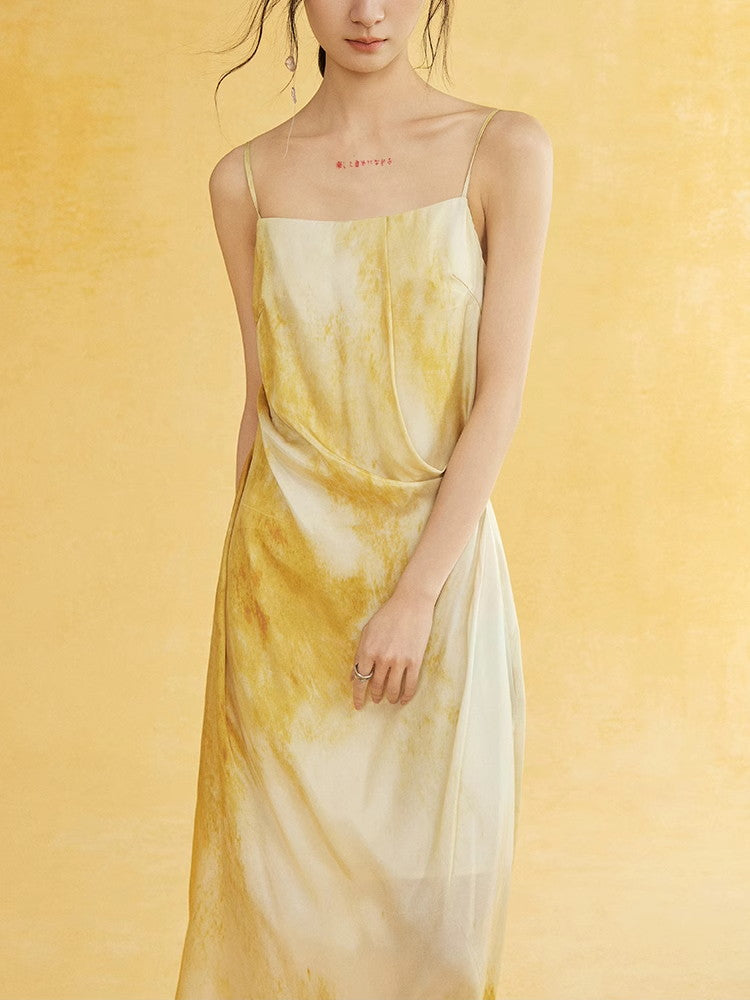 Tie-Dye Camisole Chic Drape Elegant Long One-Piece