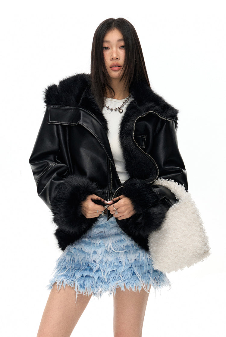 Denim Fur Gradation Nichi Washed Mini-Skirt