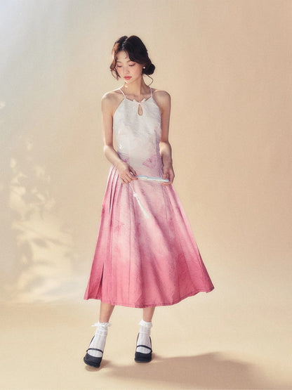 Gradation Back-Open Summer Flare Long Butterfly Dress