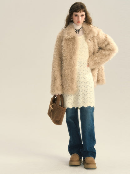 Fluffily Retro Oversize Winter Warm Boa-Jacket