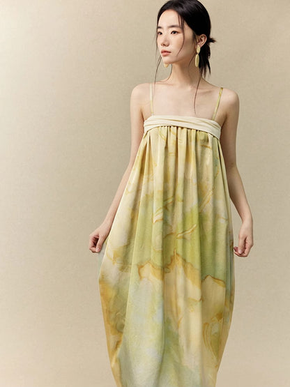 Tie-Dye Marble Camisole Retro Classy Long-Dress