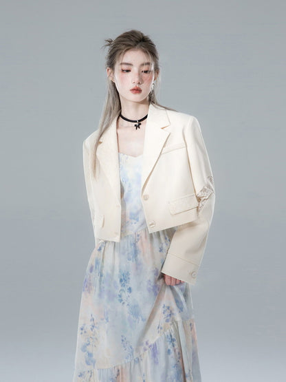 Flower Sleeve-Lace Nichi V-Neck Short-Jacket