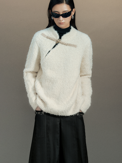 Toggle-Button Mao-Collar Nichi Chic Mohair-Knit