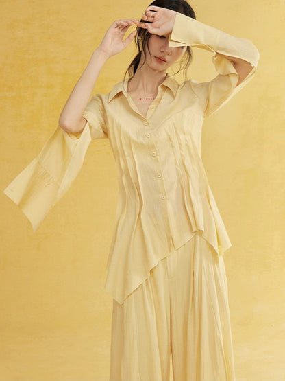 Pleats Wrinkled Natural Curve Shirt