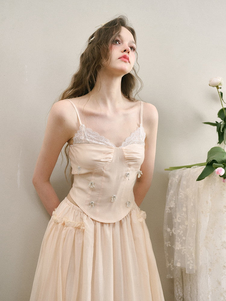 Set-Up Pearl Flower Bijou Ciffon Classy Camisole＆Long-Skirt