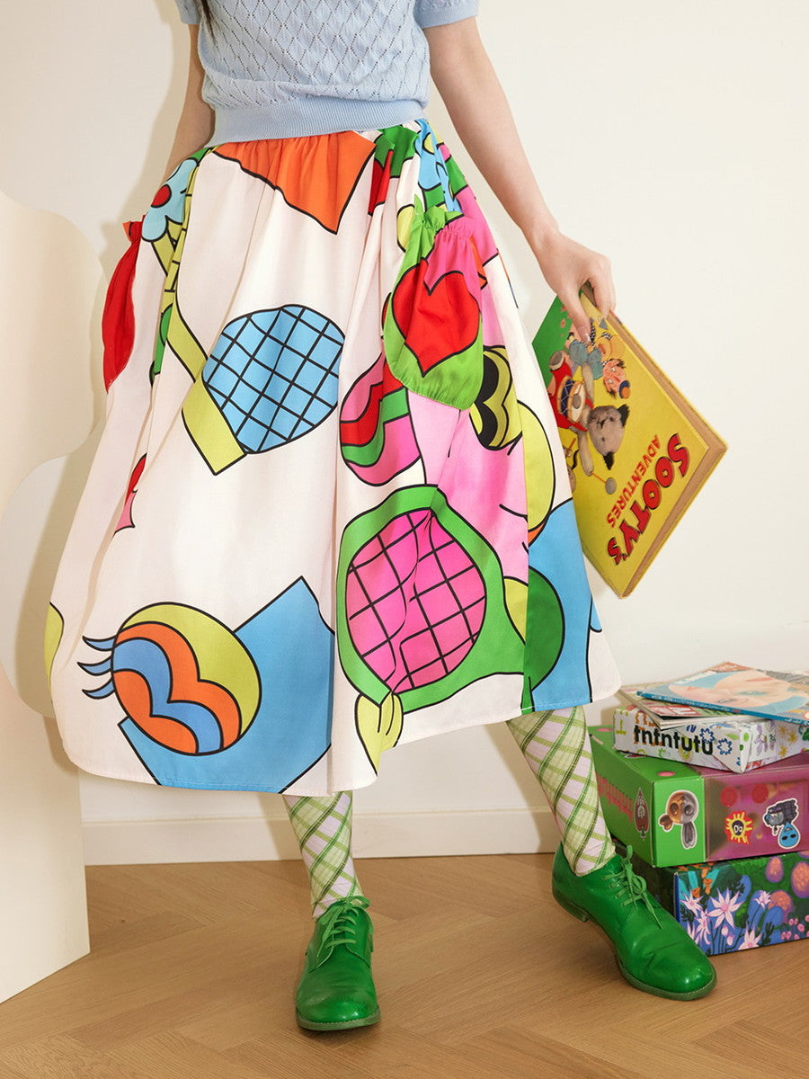 Colorful Nichi Animal Big-Pocket Fancy Flare-Skirt