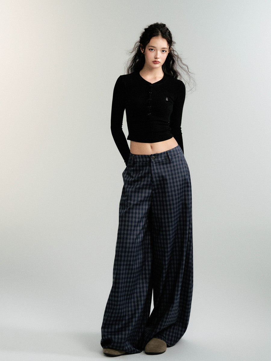 Checked Casual Loose Wide-Pants