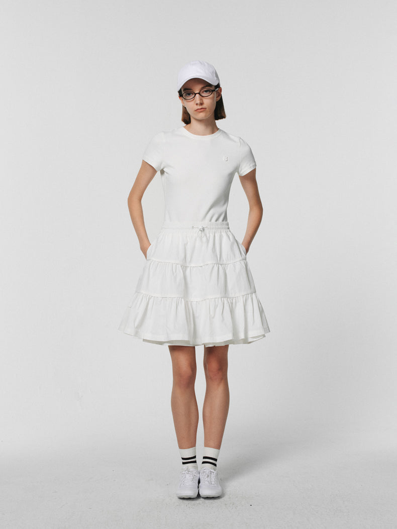 Fluffily Clean Drawstring Wrinkled Casual Tiered-Skirt