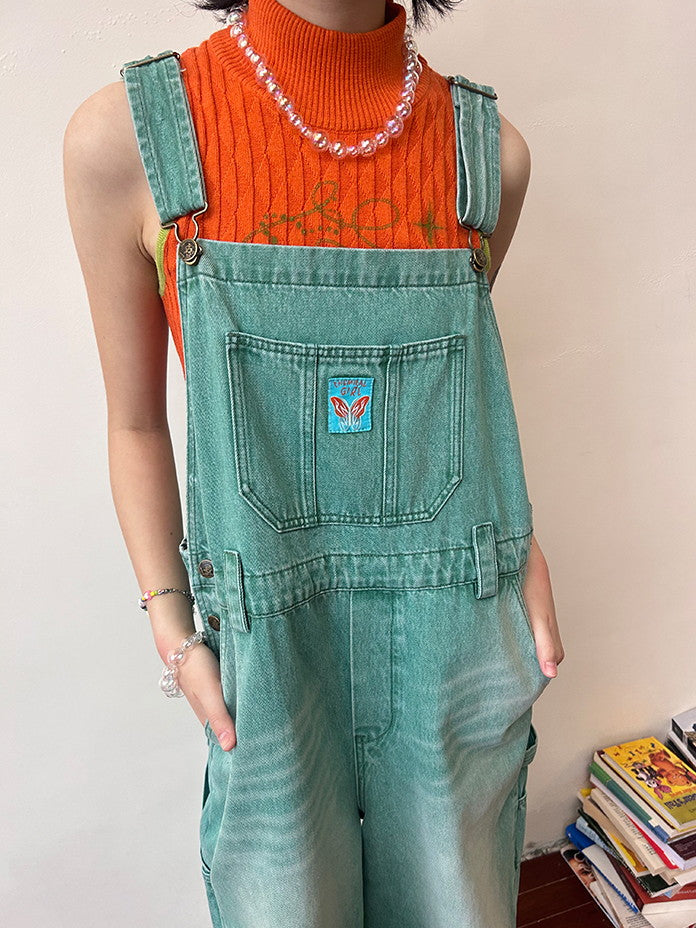 Denim Washed Wide-Pants Casual Overall