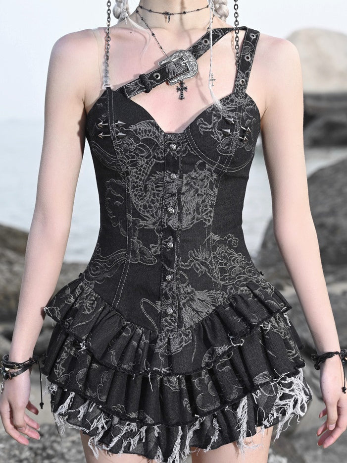 Gothic Corfescial Fish-tail Denim-Dress