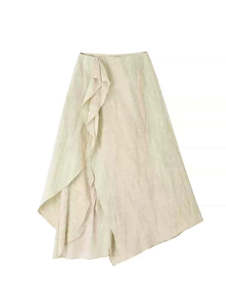 Wrap Nichi Asymmetry Ruffle Wrinkled Classy Long-Skirt