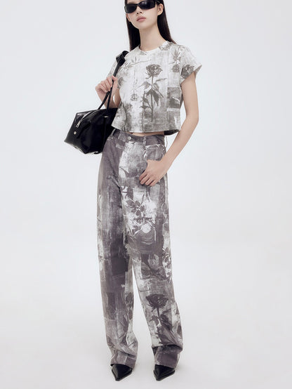 Flower Retro Chic Silhouette Wide-Pants