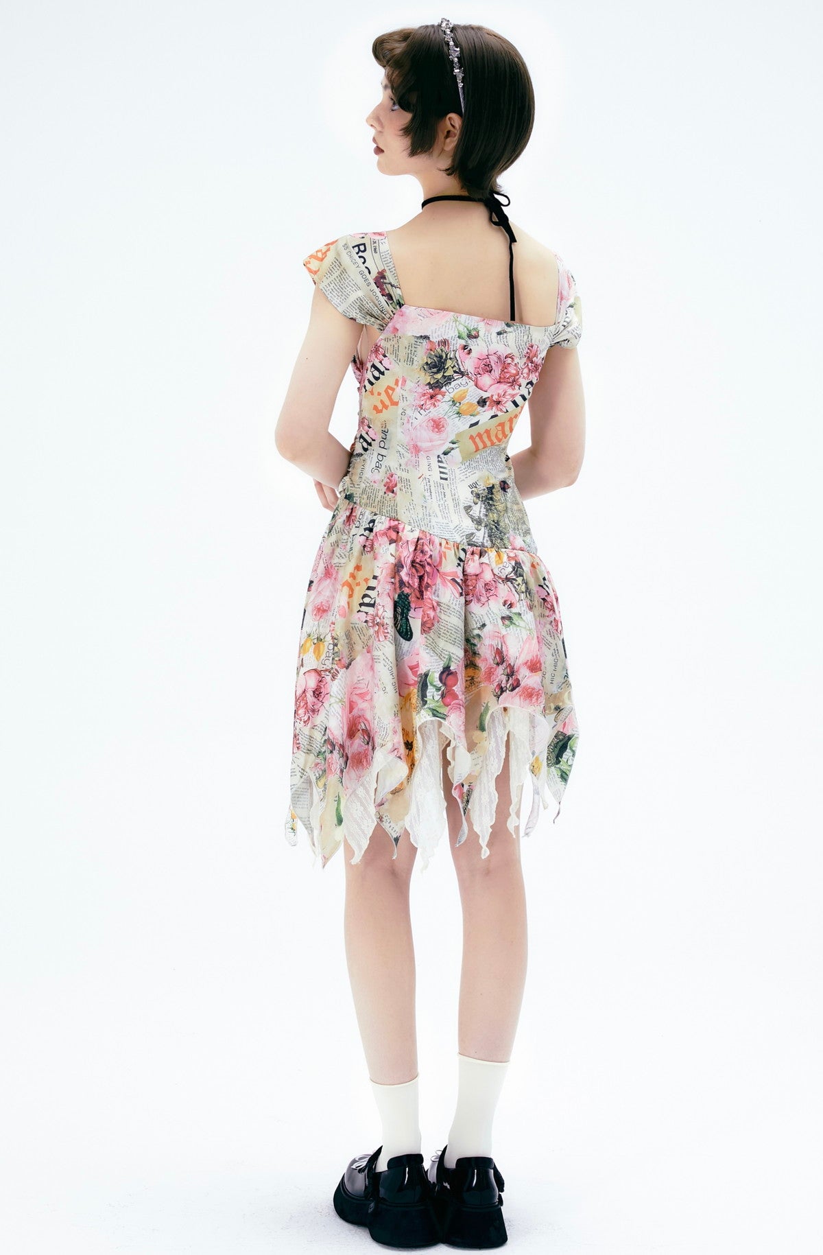 Flower Gorgeous Asymmetry Newspaper One-Piece